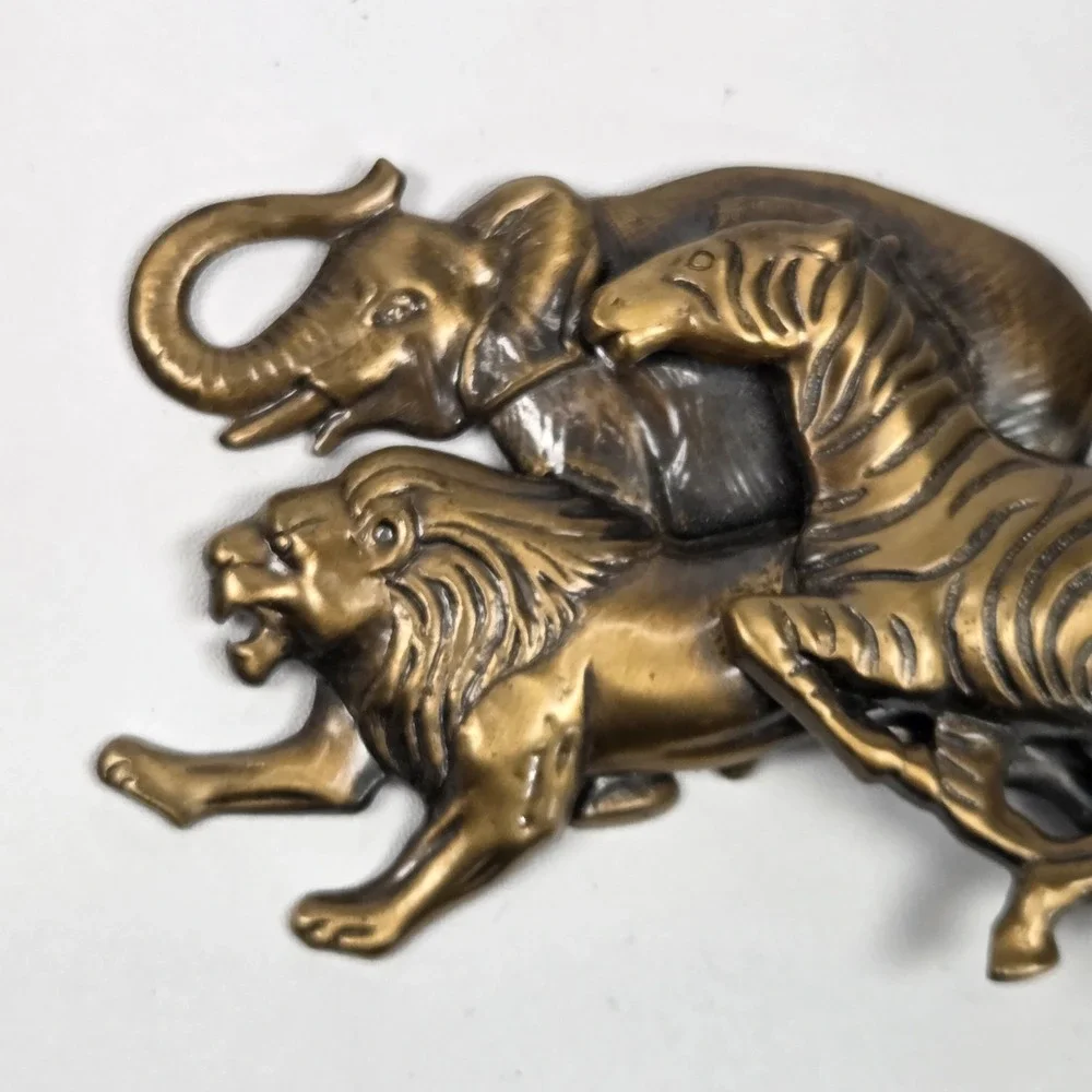 Vintage Metal Antique Bronze Finish Lion Zebra Elephant Pin / Brooch